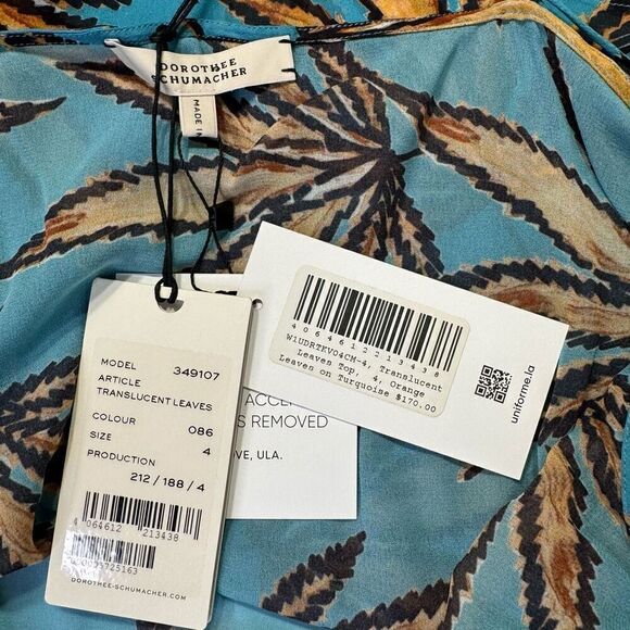 NWT Dorothee Schumacher Translucent Leaves Tank Top Turquoise Orange Size 4 - Picture 4 of 5